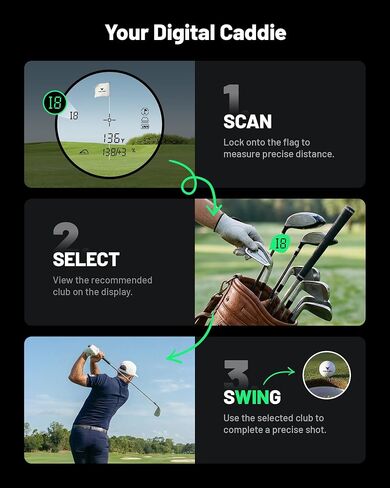 Golvia Ultra Range Finder Golf مع تثبيت بصري للصورة، محدد مدى الجولف مع مفتاح المنحدر القانوني للبطولة، التثليث وقفل العلم الصوتي، حامل عربة مغناطيسي، IP65، USB-C in Kuwait