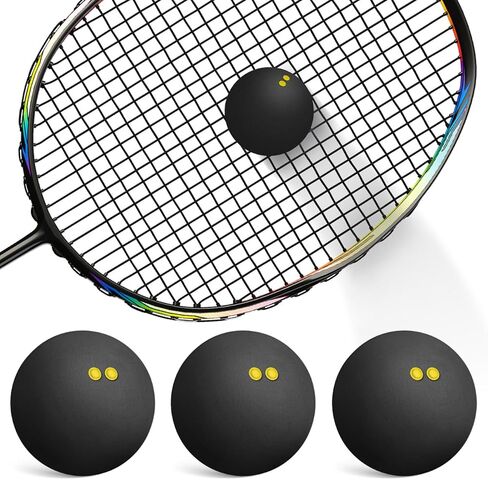 VOSAREA 3pcs Double Yellow Dot Squash Balls, 1.49 Inch High Elastic Rubber Racket Balls, Official Slow Speed Squash Set for Professional Competition Training and Indoor Practice in Kuwait