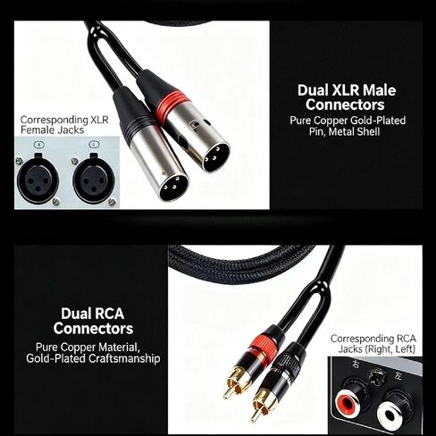 كابل RCA إلى XLR - كابل صوت هاي فاي مزدوج RCA/XLR ذكر، 10 أقدام، كابل 4N OFC، مناسب لمكبرات الصوت والخلاطات والميكروفونات in Kuwait