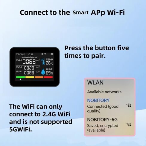2CO9TB Smart WiFi Air Quality Monitor, Air Dust PM2.5 PM1.0 PM10 and Thermometer with Temperature and Humidity Alarm，Air Quality Tester for Bedroom, Indoor Detects，Smart Home in Saudi Arabia