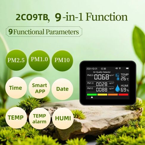 2CO9TB Smart WiFi Air Quality Monitor, Air Dust PM2.5 PM1.0 PM10 and Thermometer with Temperature and Humidity Alarm，Air Quality Tester for Bedroom, Indoor Detects，Smart Home in Saudi Arabia