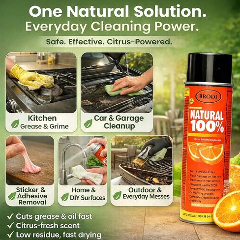 بخاخ مزيل الشحوم بالحمضيات الصناعية من Natural100، يزيل الشحوم والزيوت والمواد اللاصقة على الفور، آمن للكهرباء بقدرة 27 كيلو فولت، موثوق به على المعادن والمحركات والمحركات والأدوات والخرسانة والمزيد in Kuwait