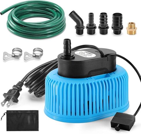 FIDISP Pool Cover Pump Automatic On Off, 850 GPH Automatic Pool Cover Pumps Above Ground With 5 Hose Adapters, 23 FT Drain Hose, 25 FT Power Cord, Water Pump for Draining of Pool Covers, Ponds (Blue) in Kuwait