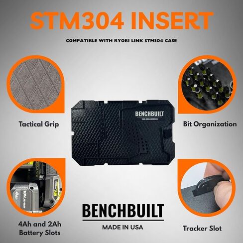 إدراج صندوق الأدوات متوافق مع منظم Ryobi LINK STM304 - يحمل مثقابين، وبطاريتين، وشاحن ولقم - ملائم للتركيب، بدون قطع (إدراج فقط - الأدوات والحافظة غير متضمنة) in Kuwait