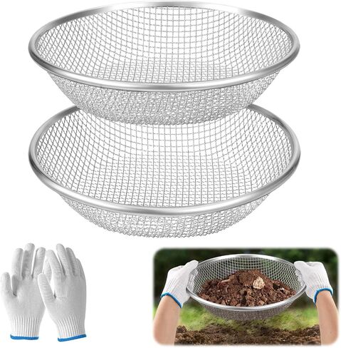 2PCS 1/4 Inch Mesh Soil Sifter for Gardening,Compost Sifter for 5 Gallon Buckets,Garden Sieve Rock Sifters for Captures Dirt Rocks Sawdust,Includes Gloves in Saudi Arabia