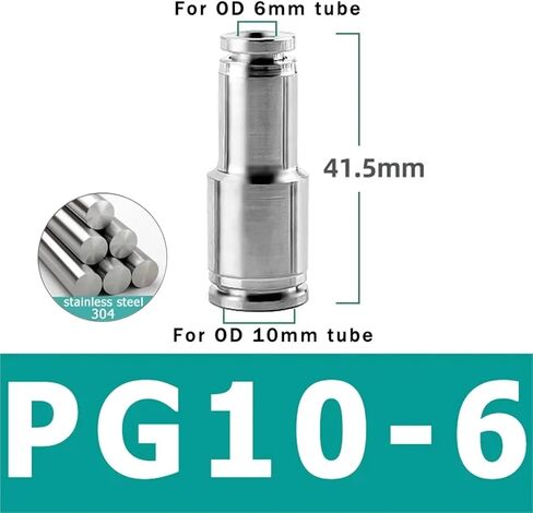 50 قطعة 304 الفولاذ المقاوم للصدأ تركيب هوائي PU مستقيم PG المخفض موصل سريع 4 6 8 10 12 مللي متر خرطوم ضاغط الهواء المشترك (PG10-6) in Kuwait