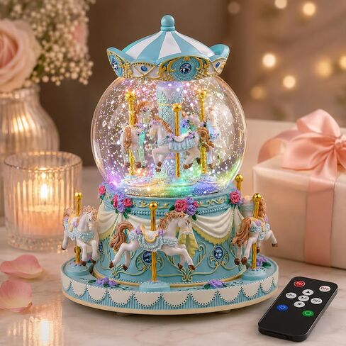 Upgraded Remote Control Carousel Snow Globe Music Box, Carousel Horses Musical Gift for Girls Women Daughter Wife, Romantic Christmas Anniversary Birthday Plays 64 Tunes in Saudi Arabia