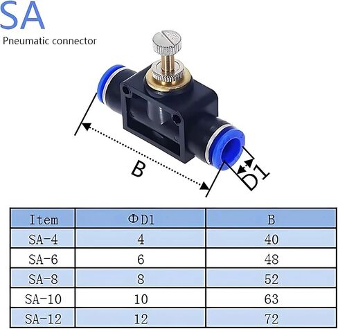 SA-4 SA-6 SA-8 SA-10 SA-12 Pneumatic Flow Speed Control Valve Push In Controller Quick Fittings 20Pcs(SA-12) in Kuwait