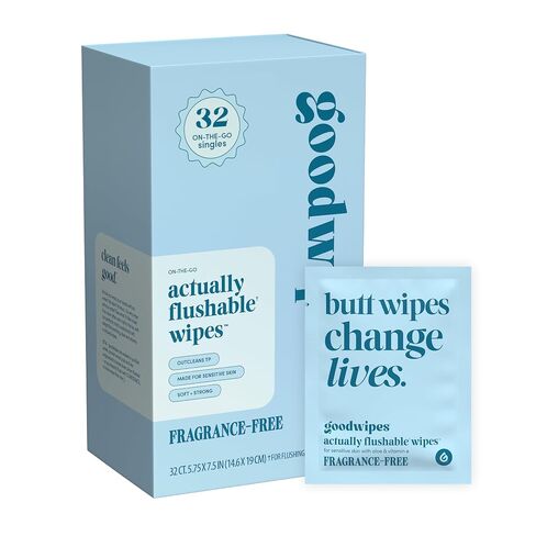 goodwipes Flushable Wipes - Unscented Butt Wipes for Adults, Septic Safe, Guest Bathroom Essentials for Women & Men, pH Balanced for Sensitive Skin - Fragrance-Free, 153 Count (3 Packs and 3 Singles) in Saudi Arabia