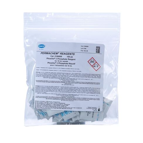 Hach PhosVer 3 Phosphate Reagent Powder Pillows, Ascorbic Acid Method, USEPA Accepted Method 8048, 10 mL Sample Size, Reactive Phosphorus Testing, Pack of 100, 2106069 in Kuwait