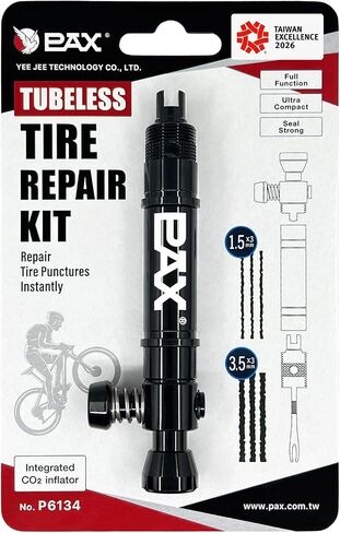 PAX 4-in-1 Tubeless Bike Tire Puncture Repair Kit - Includes CO2 Inflator Head, Presta Valve Core Remover, 5mm Hex Key & Tire Plugger. Lightweight Aluminum for MTB & Road Bicycles in Kuwait