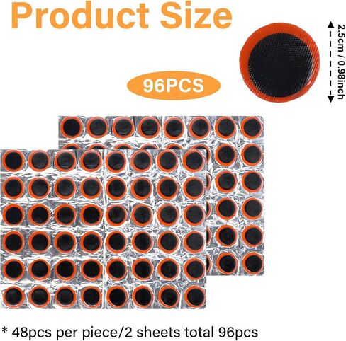 96 Pcs Ponches Frios para Bicicletas, Tire Patches for Bicycle Inner Tube Repair, 0.98 Inch Rubber Patch Kit, Emergency Road Cycling Tool in Kuwait