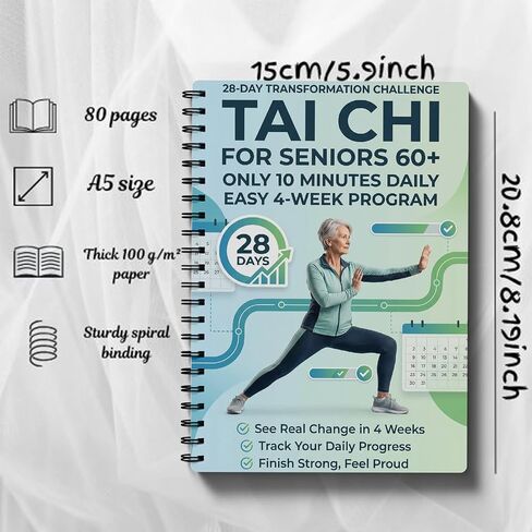 Tai Chi for Seniors Over 60, Step-by-Step Guide for Pain Relief, 28-Day Challenge for Home Practice Weight Loss, Simplified Original Movements to Improve Flexibility and Balance in Kuwait