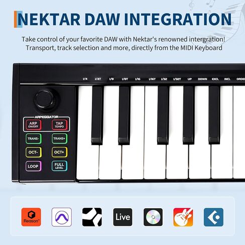 لوحة مفاتيح Senfot 37 مفتاح MIDI مع تكامل DAW، وحدة تحكم لوحة مفاتيح USB MIDI مع تبديل نصف نغمة، مرافقة ARP التلقائية والتحكم في السرعة، مثالية لإنتاج الموسيقى الاحترافية، أسود in Saudi Arabia