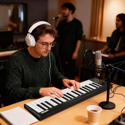 لوحة مفاتيح Senfot 37 مفتاح MIDI مع تكامل DAW، وحدة تحكم لوحة مفاتيح USB MIDI مع تبديل نصف نغمة، مرافقة ARP التلقائية والتحكم في السرعة، مثالية لإنتاج الموسيقى الاحترافية، أسود in Saudi Arabia