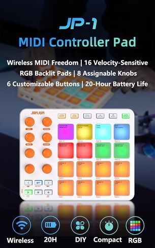 Wireless MIDI Controller Pads, Bluetooth Portable USB with 16 Drum 8 Assignable Knobs & 6 Customizable Buttons, Wireless MIDI Beat Maker in Kuwait