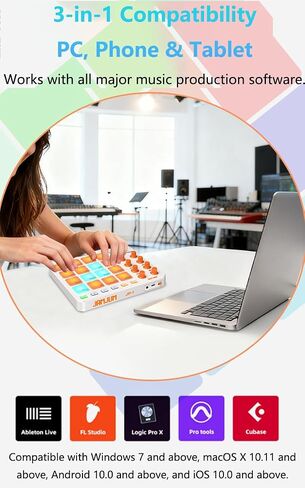 Wireless MIDI Controller Pads, Bluetooth Portable USB with 16 Drum 8 Assignable Knobs & 6 Customizable Buttons, Wireless MIDI Beat Maker in Kuwait