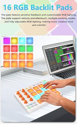 Wireless MIDI Controller Pads, Bluetooth Portable USB with 16 Drum 8 Assignable Knobs & 6 Customizable Buttons, Wireless MIDI Beat Maker in Kuwait