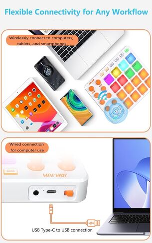 Wireless MIDI Controller Pads, Bluetooth Portable USB with 16 Drum 8 Assignable Knobs & 6 Customizable Buttons, Wireless MIDI Beat Maker in Kuwait