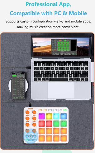 Wireless MIDI Controller Pads, Bluetooth Portable USB with 16 Drum 8 Assignable Knobs & 6 Customizable Buttons, Wireless MIDI Beat Maker in Kuwait