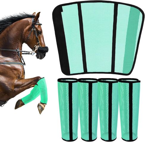Fly Boots for Horses Set of 4 – Innovative Curved-Edge Design, Anti-Sag Stays, Breathable Mesh Leg Protection, Reduces Stomping & Fatigue, Comfort Fit for Medium to Large Horses - Dark Blue in Saudi Arabia