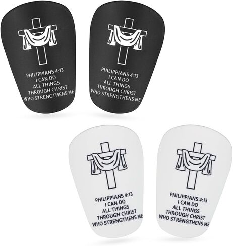 2 Pairs Mini Soccer Shin Guards, 8x5cm/3.15x1.97in Black & White Christian Cross Design with Bible Verse Protective Small Shinguards Shinpads Shin Pads for Kids Youth & Adults Football Training in Kuwait