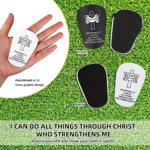2 Pairs Mini Soccer Shin Guards, 8x5cm/3.15x1.97in Black & White Christian Cross Design with Bible Verse Protective Small Shinguards Shinpads Shin Pads for Kids Youth & Adults Football Training in Kuwait