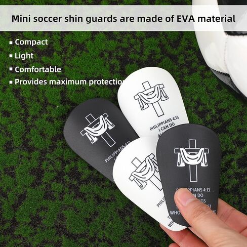 2 Pairs Mini Soccer Shin Guards, 8x5cm/3.15x1.97in Black & White Christian Cross Design with Bible Verse Protective Small Shinguards Shinpads Shin Pads for Kids Youth & Adults Football Training in Kuwait
