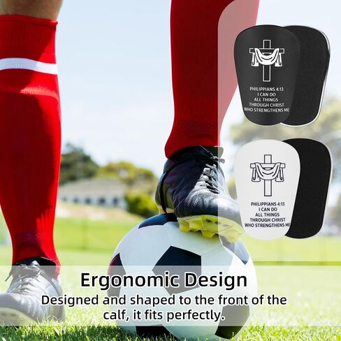 2 Pairs Mini Soccer Shin Guards, 8x5cm/3.15x1.97in Black & White Christian Cross Design with Bible Verse Protective Small Shinguards Shinpads Shin Pads for Kids Youth & Adults Football Training in Kuwait