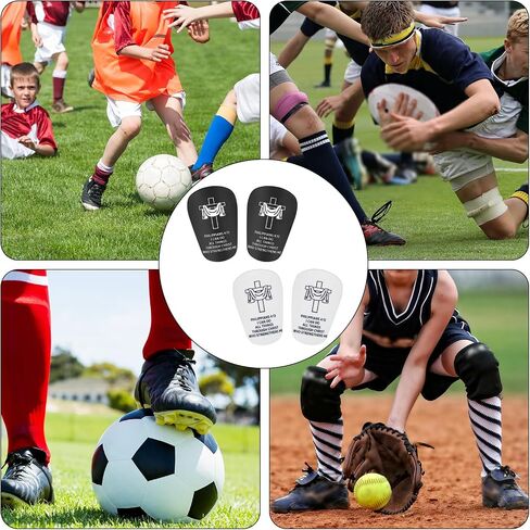 2 Pairs Mini Soccer Shin Guards, 8x5cm/3.15x1.97in Black & White Christian Cross Design with Bible Verse Protective Small Shinguards Shinpads Shin Pads for Kids Youth & Adults Football Training in Kuwait