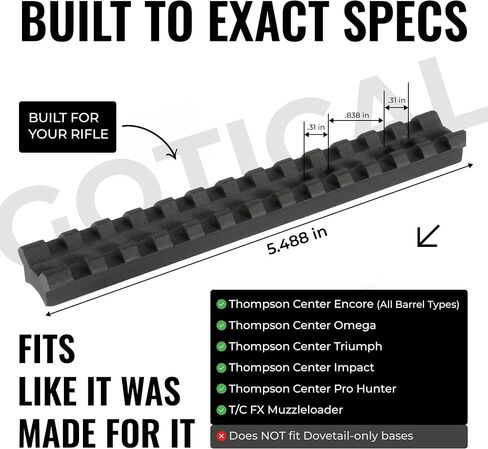 Gotical 5.5 Inches 14-Slot Single Picatinny Rail for Thompson Center Encore, Omega, Triumph, Impact Rifle Mount– 0 MOA Short Ranger Upto 500 Yards, CNC Machined 6061 T6 Aluminum Matte Black in Kuwait