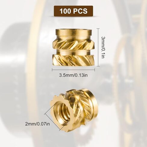 100pcs 3D Printing Brass Nuts, M2 Threaded Insert, Knurled Brass Nuts, Female Thread Knurled Heat Embedment Nut for 3D Printing Parts Loptop Automotive Plastic Shell (M2x3x3.5mm) in Kuwait