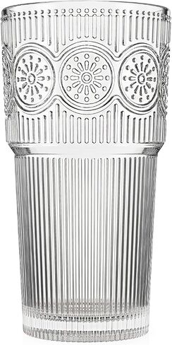 SoulTimes 20oz Ribbed & Floral Glass Tumbler Set of 6 – Reusable Glass Cups, Iced Coffee Cups for Water, Smoothie, Milk, Cocktail & More in Kuwait