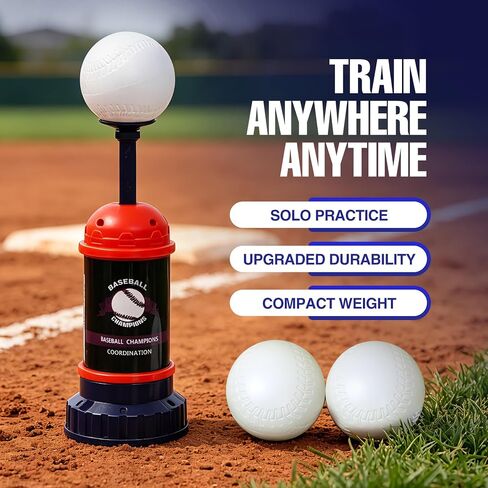RedSwing Baseball Tee Popper – Pop-Up Baseball Trainer for Beginners, Self-Pitching Hitting Tee with Bat & 3 Balls, Portable Automatic Ball Launcher for Backyard Batting Practice in Kuwait