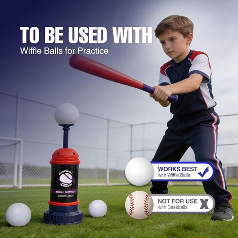 RedSwing Baseball Tee Popper – Pop-Up Baseball Trainer for Beginners, Self-Pitching Hitting Tee with Bat & 3 Balls, Portable Automatic Ball Launcher for Backyard Batting Practice in Kuwait