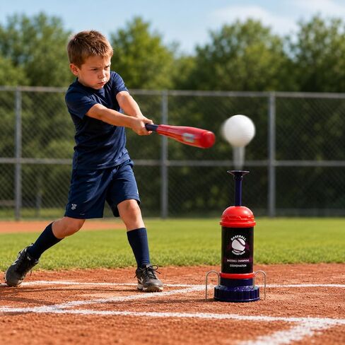 RedSwing Baseball Tee Popper – Pop-Up Baseball Trainer for Beginners, Self-Pitching Hitting Tee with Bat & 3 Balls, Portable Automatic Ball Launcher for Backyard Batting Practice in Kuwait