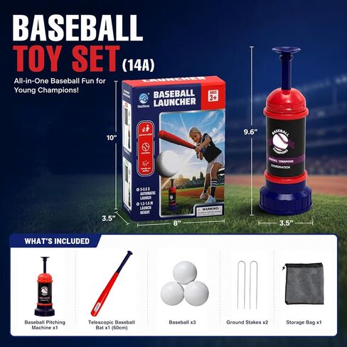 RedSwing Baseball Tee Popper – Pop-Up Baseball Trainer for Beginners, Self-Pitching Hitting Tee with Bat & 3 Balls, Portable Automatic Ball Launcher for Backyard Batting Practice in Kuwait