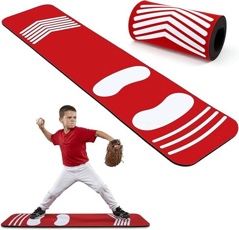 Softball Pitching Mat for Youth, Portable Non-Slip Baseball Practice Mat with Footprint Guide, 54'' x 12'' Pitching Trainer, Batting Mat for Indoor Outdoor Use - Baseball & Softball Training Equipment in Kuwait