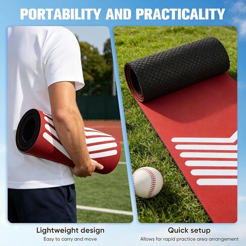 Softball Pitching Mat for Youth, Portable Non-Slip Baseball Practice Mat with Footprint Guide, 54'' x 12'' Pitching Trainer, Batting Mat for Indoor Outdoor Use - Baseball & Softball Training Equipment in Kuwait