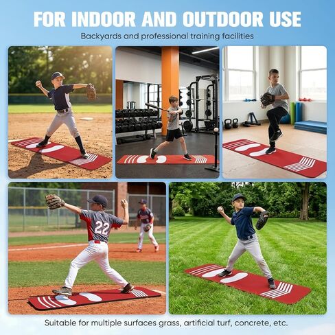 Softball Pitching Mat for Youth, Portable Non-Slip Baseball Practice Mat with Footprint Guide, 54'' x 12'' Pitching Trainer, Batting Mat for Indoor Outdoor Use - Baseball & Softball Training Equipment in Kuwait