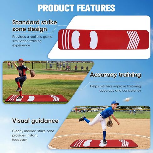 Softball Pitching Mat for Youth, Portable Non-Slip Baseball Practice Mat with Footprint Guide, 54'' x 12'' Pitching Trainer, Batting Mat for Indoor Outdoor Use - Baseball & Softball Training Equipment in Kuwait