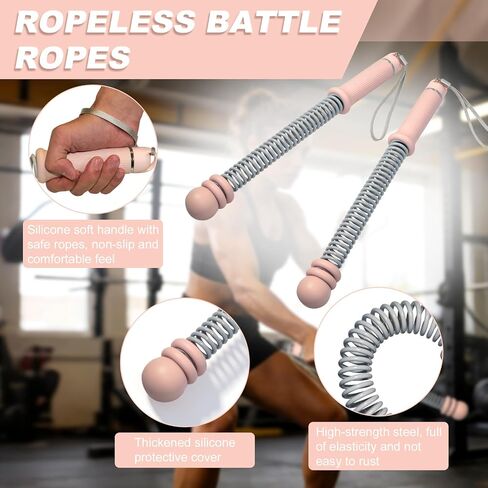 Adjustable Ropeless Battle Ropes for Home Gym, Heavy Duty Cordless Battle Rope 2-Pack with Non-Slip Spiral Handles, Weighted Ropeless Battle Ropes for Strength Training, HIIT Workout for Women & Men in Kuwait