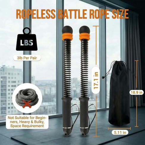 Cordless Ropeless Battle Ropes for Home Gym, Adjustable Weights Portable Battle Ropes with Storage Bag, Exercise Equipment for Strength Training, Aerobic Exercise, Men& Women,Black in Kuwait