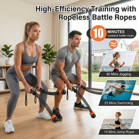 Cordless Ropeless Battle Ropes for Home Gym, Adjustable Weights Portable Battle Ropes with Storage Bag, Exercise Equipment for Strength Training, Aerobic Exercise, Men& Women,Black in Kuwait