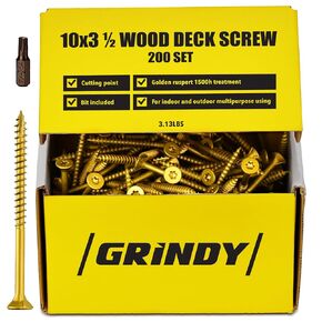 براغي خشبية #10 × 3 1/2 بوصة من Grindy (200 حزمة/3.13 رطل) - براغي سطح ذاتية الحفر مقاومة للصدأ، محرك سريع وقبضة سريعة I للخزانة والأثاث والمشاريع الأخرى، I T25 Star Drive I Bit متضمنة in Kuwait