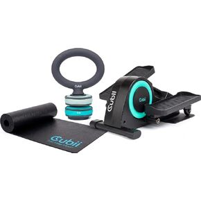 حزمة Cubii JR1 تحت المكتب بيضاوية الشكل مع مجموعة Kettlebell قابلة للتعديل وحصيرة تمرين غير قابلة للانزلاق - تمرين دواسة الجلوس للمنزل والمكتب وكبار السن، مجموعة لياقة بدنية هادئة منخفضة التأثير لكامل الجسم، أكوا in Kuwait