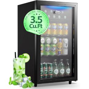 WANAI Beverage Refrigerator Cooler 3.5 Cu.Ft, 120 Can Mini Small Fridge with Glass Door LED Light and Adjustable Shelves for Soda Beer or Wine, Perfect for Home Bar Office, Black in Kuwait