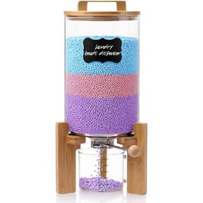 Roetell Laundry Detergent Dispenser,Glass Laundry Powder Dispenser with Bamboo Base，Suitable for Scent Beads and Powdered Laundry Detergents in the Laundry Room，Capacity: 4L/8lb/128oz in Saudi Arabia
