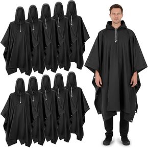 10 Pcs Reusable Rain Ponchos for Adults Waterproof EVA Raincoat with Drawstring Hood Lightweight Packable Rain Gear for Men Women Outdoor Camping Hiking Travel Black in Kuwait