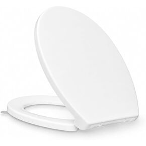 KHE Elongated Toilet Seat 18.5 Inch, Soft Close Toilet Seat with No-Touch Handle, Quick Release for Easy Cleaning, Non-Slip Bumpers, Durable PP, White in Saudi Arabia